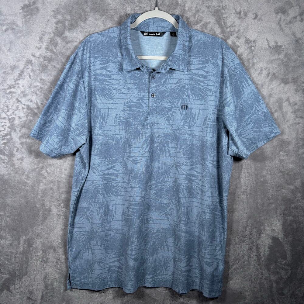 TravisMathew Polo Shirt XL Blue Palm Print Pima Cotton Blend Made in Peru